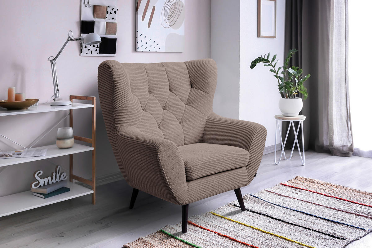 SESSEL Cord Braun    - Schwarz/Braun, Design, Holz/Textil (87/101/95cm) - Stylife