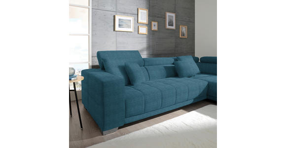 ECKSOFA  in Mikrofaser Blau  301/207 cm  - Chromfarben/Blau, Design, Textil/Metall (301/207cm) - Xora