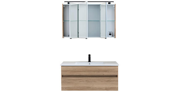 BADEZIMMER 3-teilig  in 102 cm  - Eiche dunkel/Weiß, Design, Glas/Keramik (102cm) - Novel
