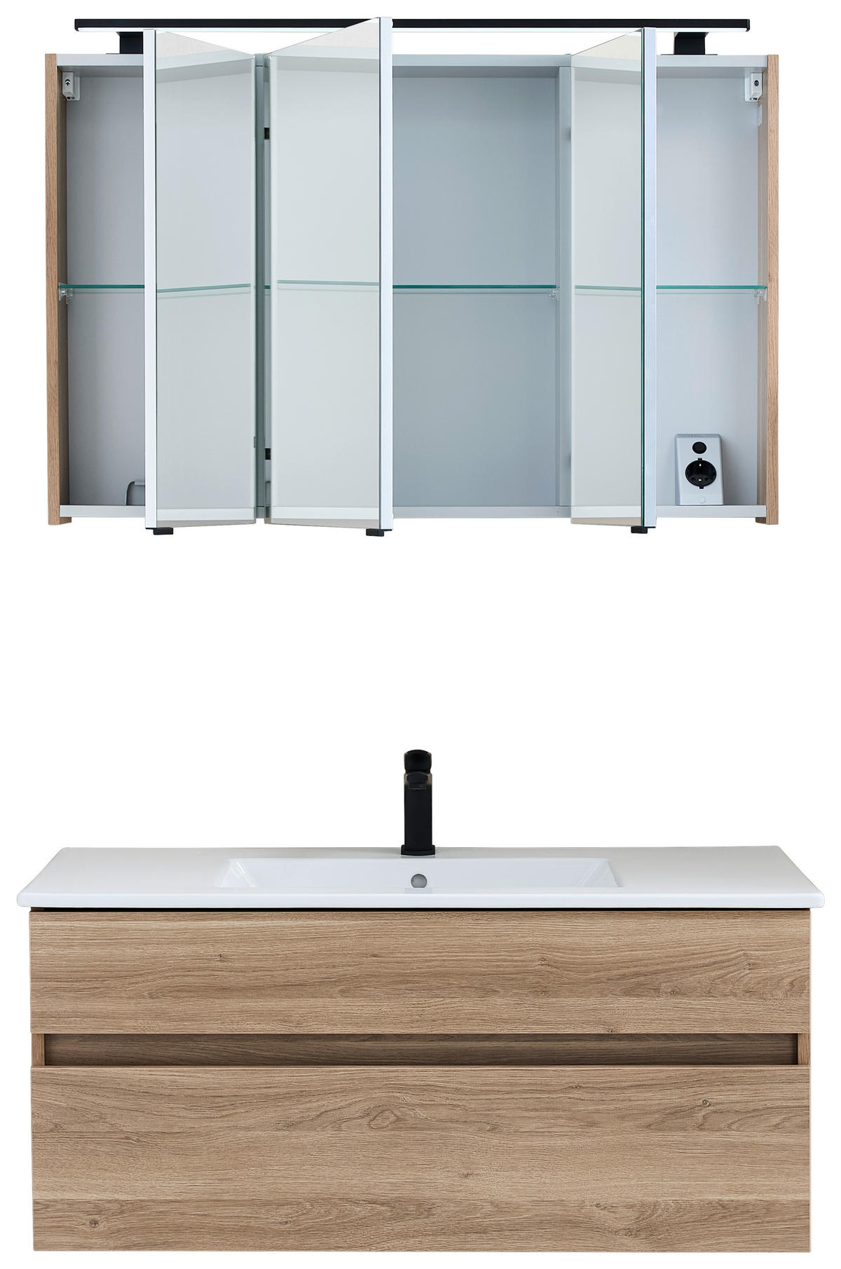 BADRUM 102 cm  - vit/mörk ek, Design, trämaterial/glas (102cm) - Novel