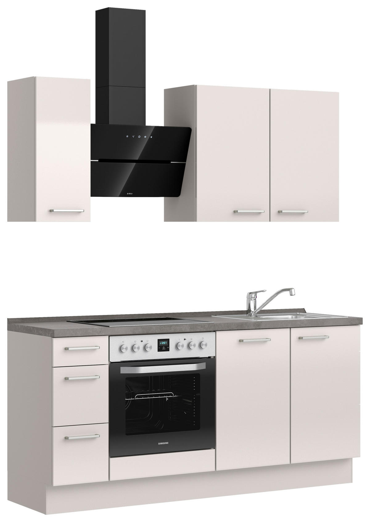 KÜCHENBLOCK Flash 180 cm  in Schieferfarben, Hellgrau  - Schieferfarben/Edelstahlfarben, MODERN, Holzwerkstoff/Metall (180cm) - Nobilia