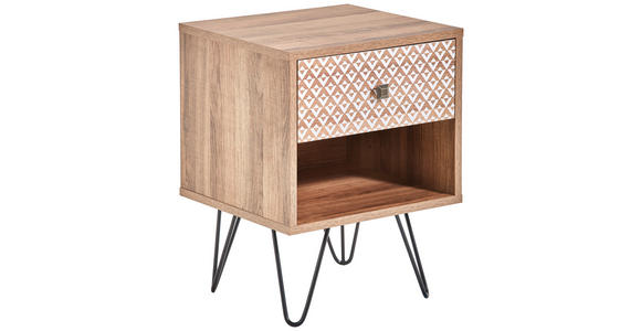 NACHTSCHRANK 39/50/35 cm - Eichefarben/Messingfarben, Trend, Holzwerkstoff/Metall (39/50/35cm) - Carryhome