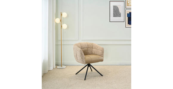 ARMLEHNSTUHL  Sitzfläche 360° drehbar Webstoff, Mikrofaser  - Beige/Schwarz, Design, Textil/Metall (67/80/65cm) - Novel