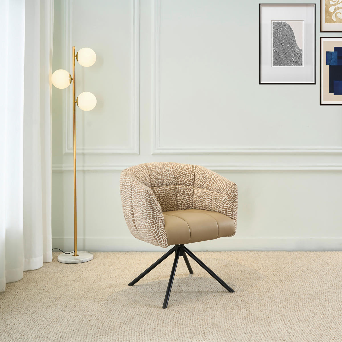 ARMLEHNSTUHL  Sitzfläche 360° drehbar Webstoff, Mikrofaser  - Beige/Schwarz, Design, Textil/Metall (67/80/65cm) - Novel