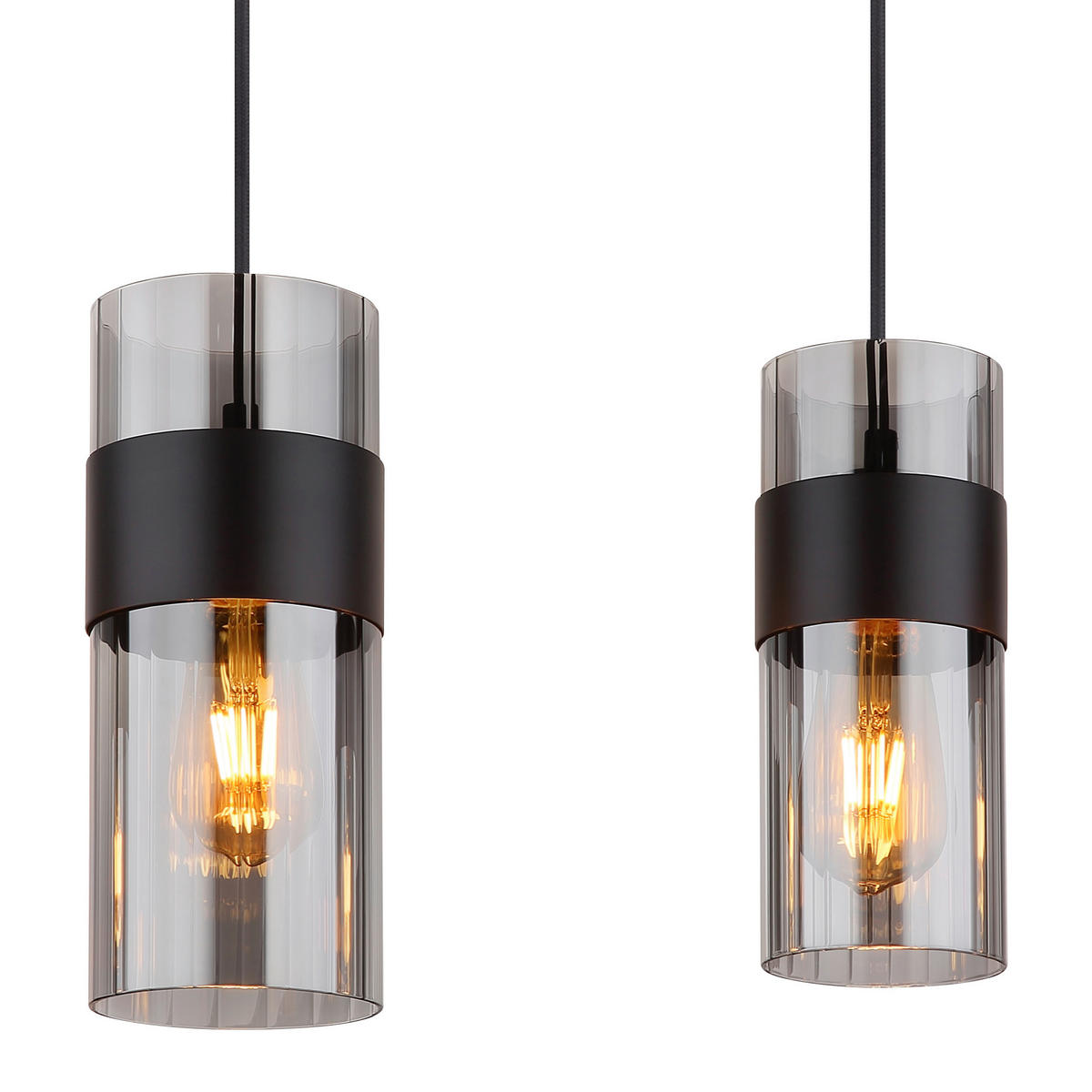 HÄNGELEUCHTE 92/12,3/150 cm    - Schwarz, Design, Glas/Textil (92/12,3/150cm) - Globo