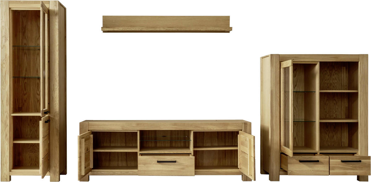 WOHNWAND 4-teilig  in Wildeiche  406/199/50 cm  - Wildeiche/Schwarz, Natur, Glas/Holz (406/199/50cm) - Carryhome