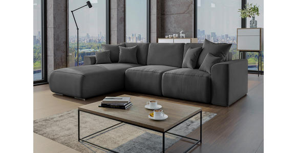 ECKSOFA in Velours Dunkelgrau  - Chromfarben/Dunkelgrau, KONVENTIONELL, Kunststoff/Textil (195/293cm) - Carryhome