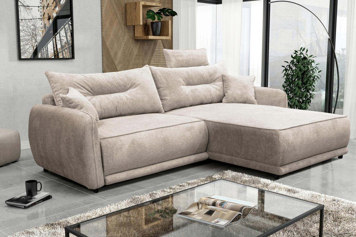 ECKSOFA FRESH Beige Struktur  - Beige/Schwarz, Design, Kunststoff/Textil (264/195cm) - MID.YOU