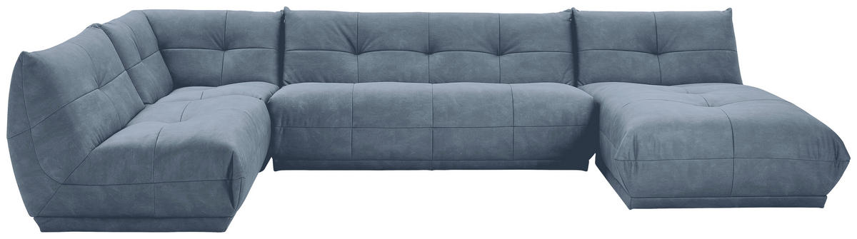 WOHNLANDSCHAFT in Lederlook Blaugrau  - Blaugrau, Trend, Textil (210/390/185cm) - Livetastic