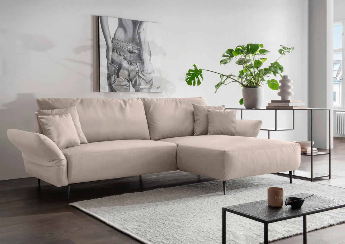 ECKSOFA in Lederlook Beige  178/264-302 cm  - Beige/Schwarz, Design, Textil/Metall (178/264-302cm) - Livetastic