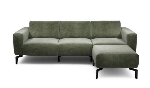 Dreisitzer inkl. Hocker in Samt Waldgrün  - Waldgrün/Schwarz, Design, Textil/Metall (250/86/86-94cm) - SENSOO
