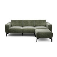 Dreisitzer inkl. Hocker in Samt Waldgrün  - Waldgrün/Schwarz, Design, Textil/Metall (250/86/86-94cm) - SENSOO