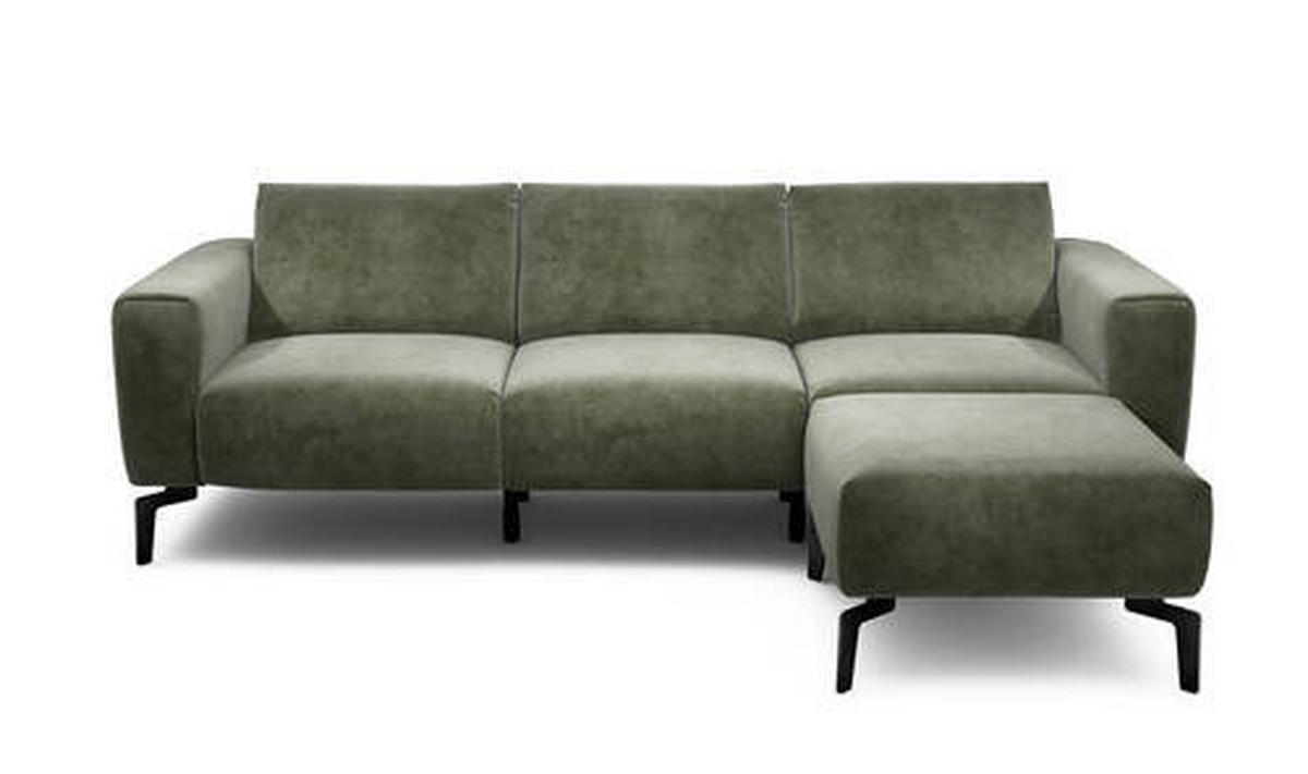 Dreisitzer inkl. Hocker in Samt Waldgrün  - Waldgrün/Schwarz, Design, Textil/Metall (250/86/86-94cm) - SENSOO