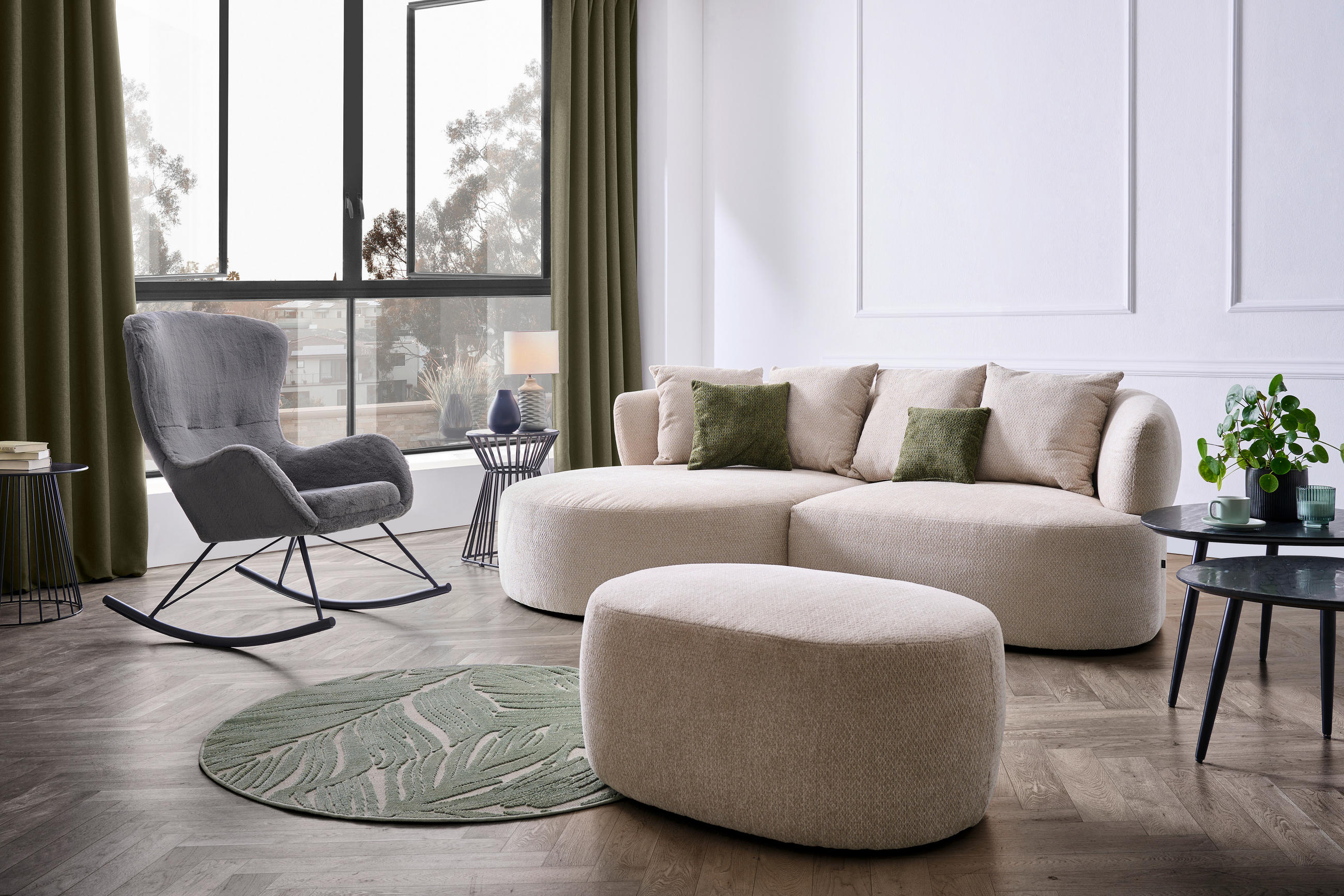 ECKSOFA Beige Chenille  - Dunkelgrün/Beige, MODERN, Kunststoff/Textil (166/235cm) - Hom`in