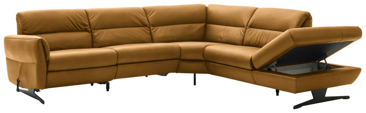 ECKSOFA in Echtleder Currygelb  286/258 cm  - Currygelb/Schwarz, Design, Leder/Metall (286/258cm) - Schöner Wohnen