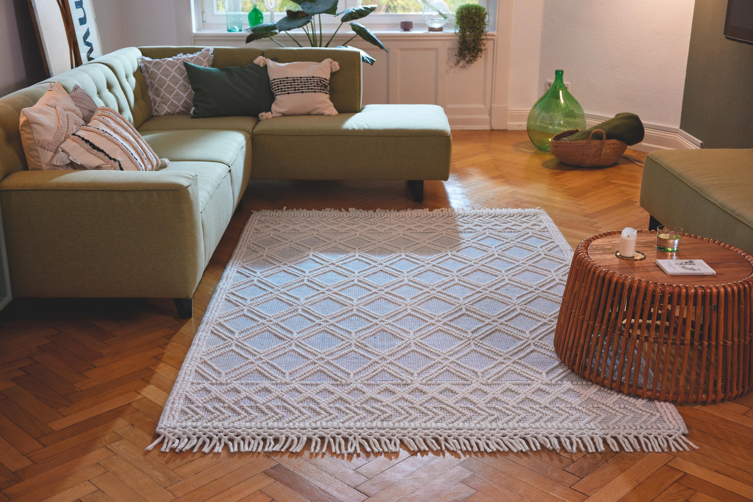 ROČNO TKANA PREPROGA Colored Macrame four 160/230 cm tkano krem barve, pastelno modra - pastelno modra/krem barve, Konvencionalno, tekstil (160/230cm) - Tom Tailor