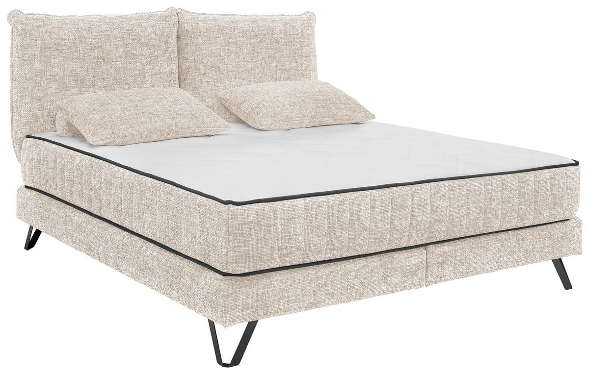 BOXSPRINGBETT 180/200 cm  in Creme  - Creme/Schwarz, KONVENTIONELL, Textil/Metall (180/200cm) - SetOne by Musterring