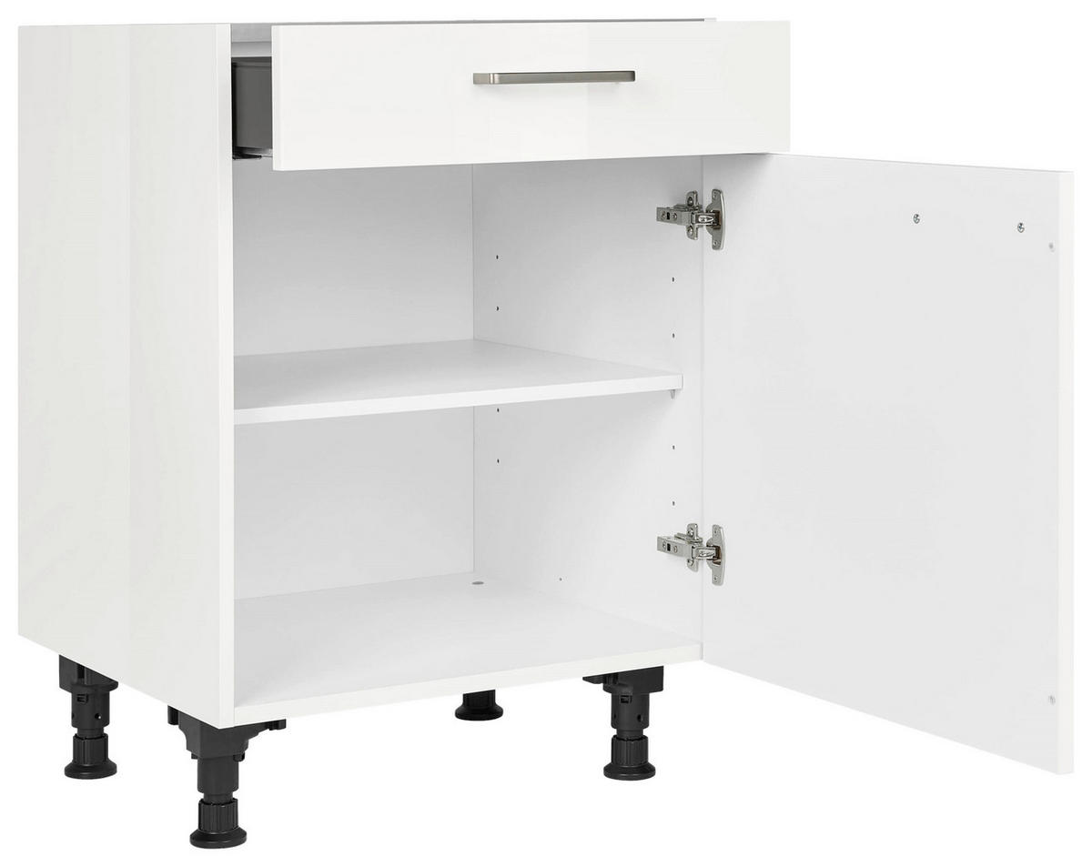 SCHUBKASTENUNTERSCHRANK 60/87/56 cm  in Weiß Hochglanz  - Edelstahlfarben/Weiß Hochglanz, MODERN, Holzwerkstoff/Metall (60/87/56cm) - Nobilia