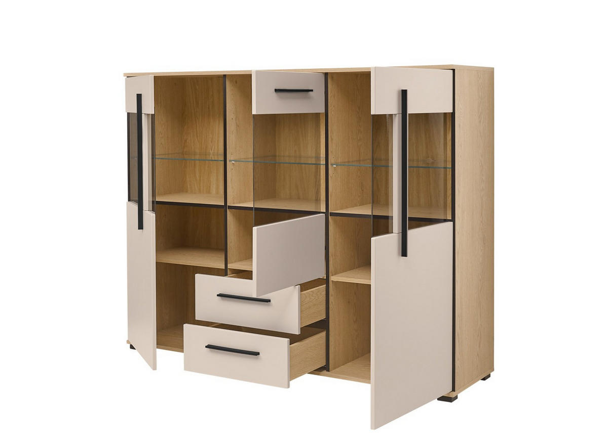 HIGHBOARD  160/126/42 cm 2 Schublade(n)  - Kaschmir/Eichefarben, Design, Glas/Holzwerkstoff (160/126/42cm) - Livetastic