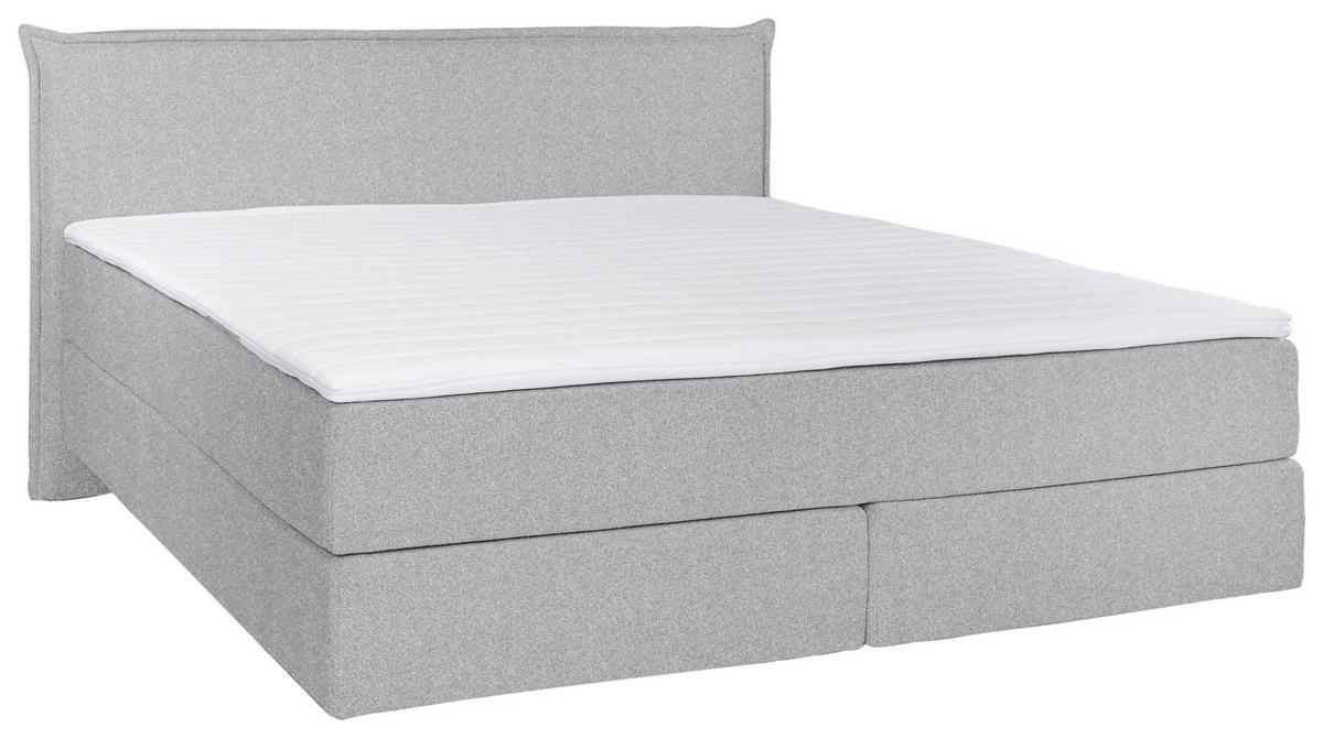 BOXSPRINGBETT 160/200 cm,  in Hellgrau, Matratze, gepolstertes Kopfteil, Topper, H3 + H3 = fest  - Hellgrau/Schwarz, Trend, Textil (160/200cm) - Chameo