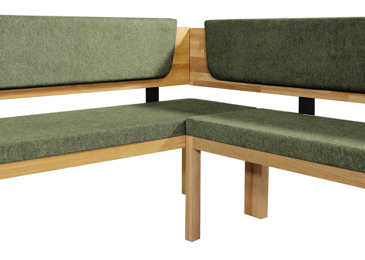 ECKBANK 208/171 cm Webstoff Grün, Eichefarben Eiche vollmassiv   - Eichefarben/Grün, KONVENTIONELL, Holz/Textil (208/171cm) - Linea Natura