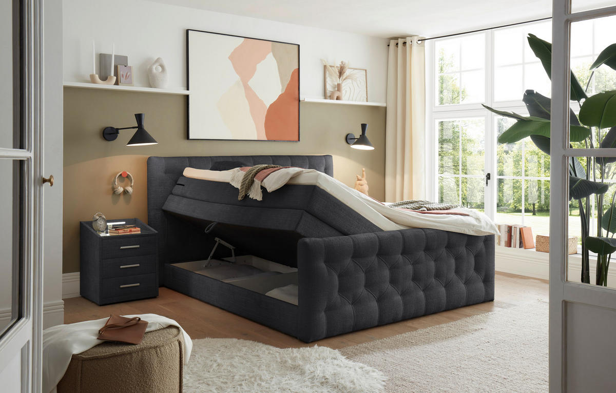 PAT BOXSPRING 180/200 cm  negru  - negru, Modern, plastic/textil (180/200cm) - MID.YOU