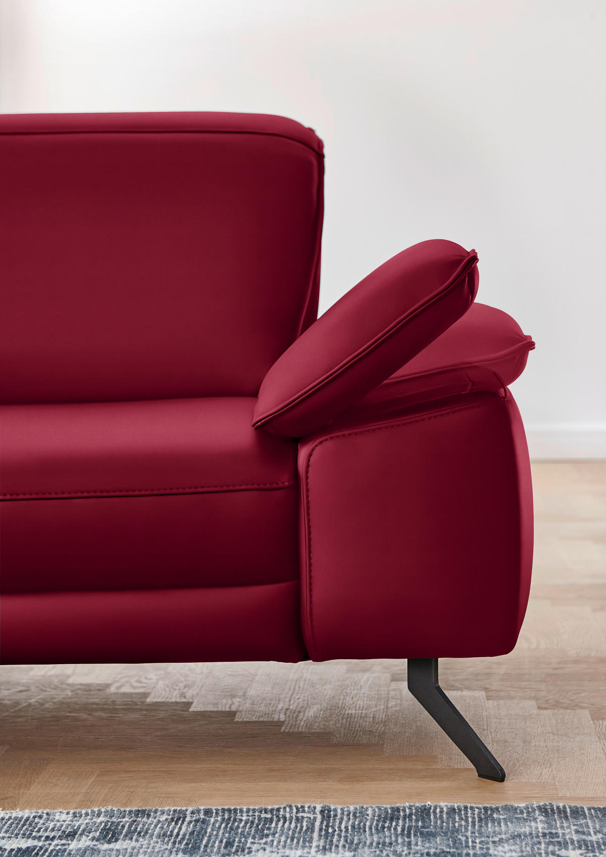 ECKSOFA in Echtleder Rot  - Rot/Schwarz, Design, Leder/Metall (193/328cm) - Dieter Knoll