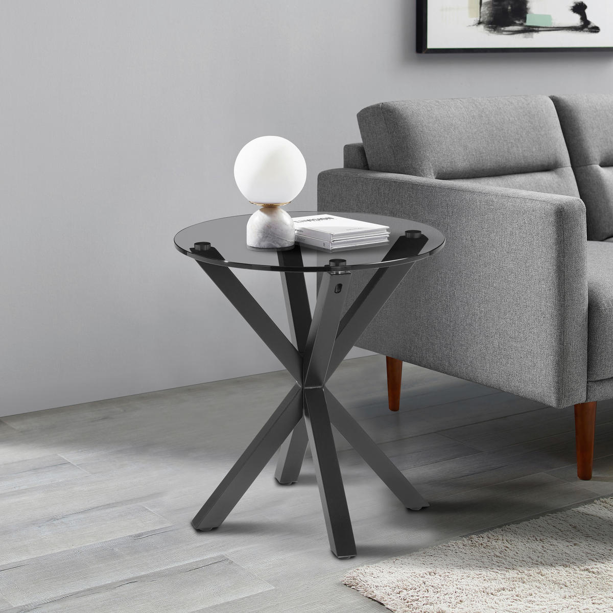 BEISTELLTISCH 50/50/55 cm Grau, Schwarz rund  - Schwarz/Grau, Design, Glas/Metall (50/50/55cm) - Xora