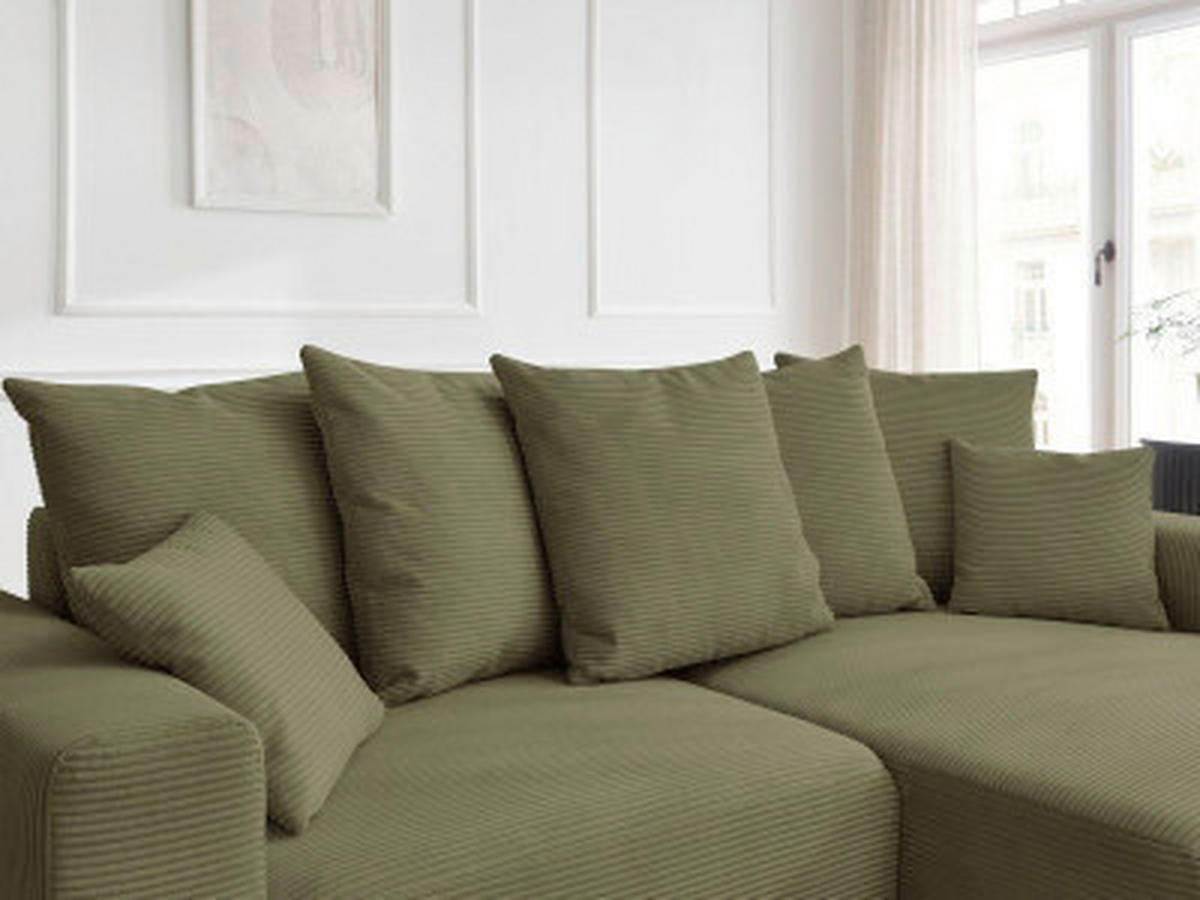 ECKSOFA Ottomane rechts  ATILLA Hellgrün Cord  - Schwarz/Hellgrün, MODERN, Kunststoff/Textil (244/149cm)