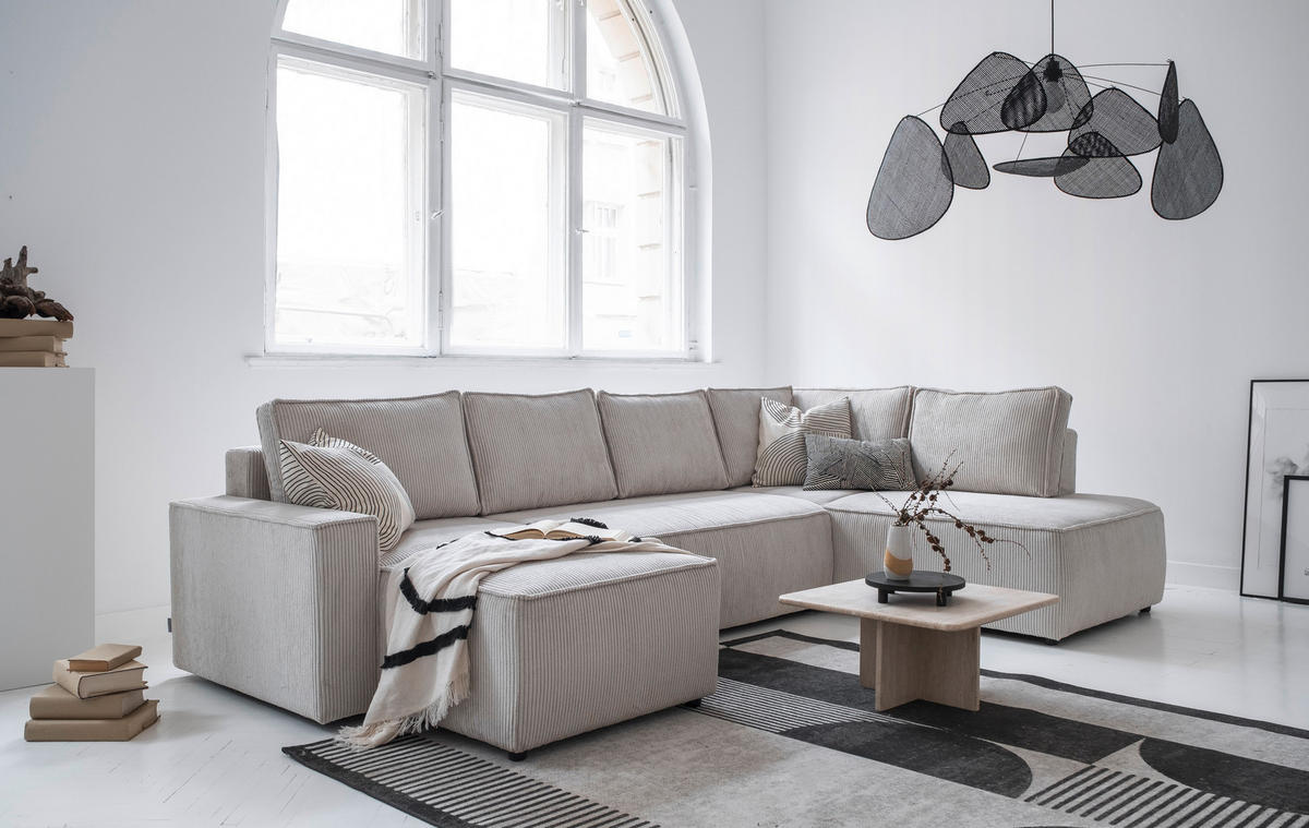 SJEDEĆA GARNITURA tekstil  bež   - bež/crna, Design, tekstil/plastika (156/322/194cm) - MID.YOU