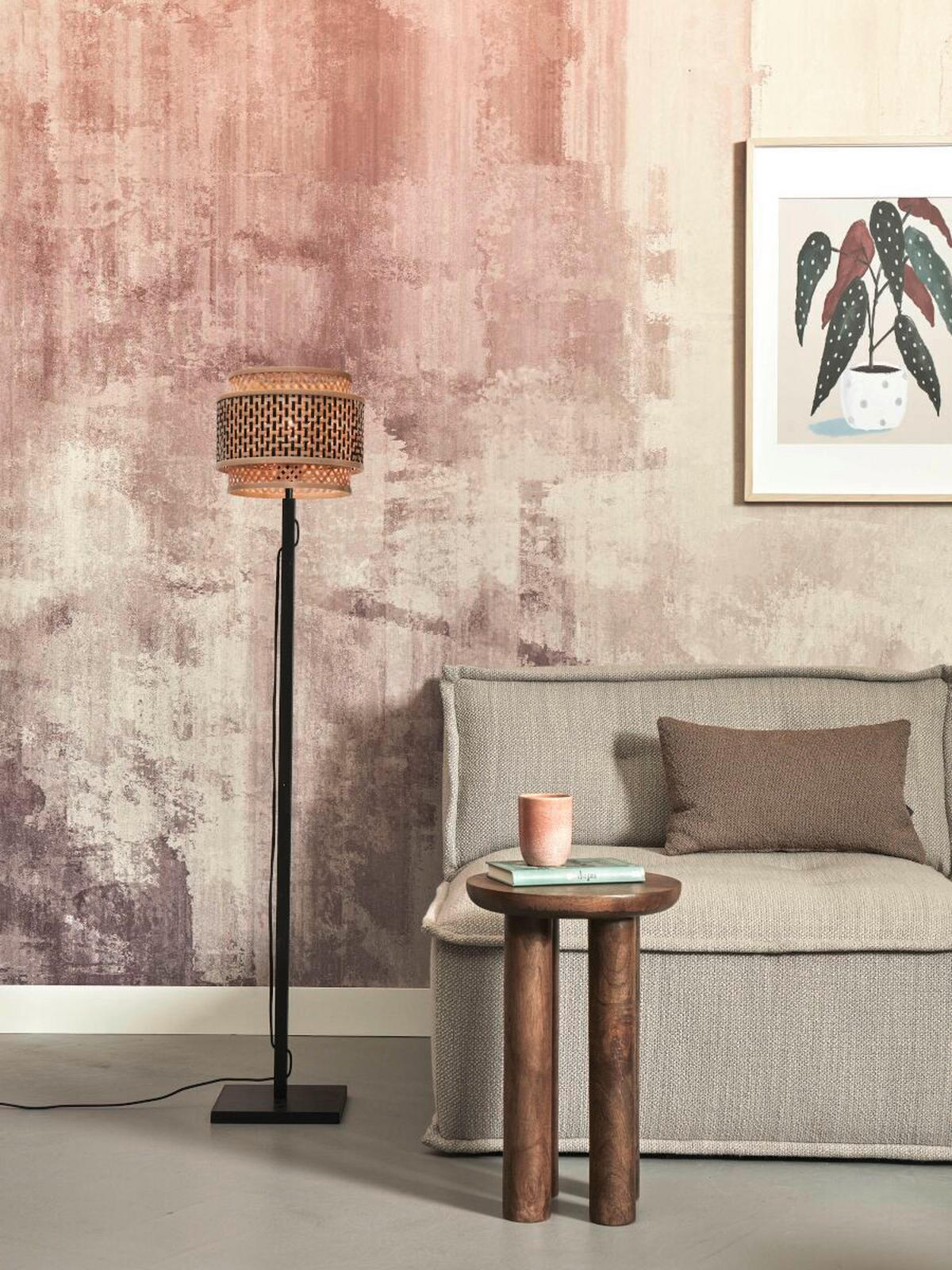 STEHLEUCHTE 25/130 cm    - Schwarz/Naturfarben, Trend, Holz (25/130cm) - Good & Mojo