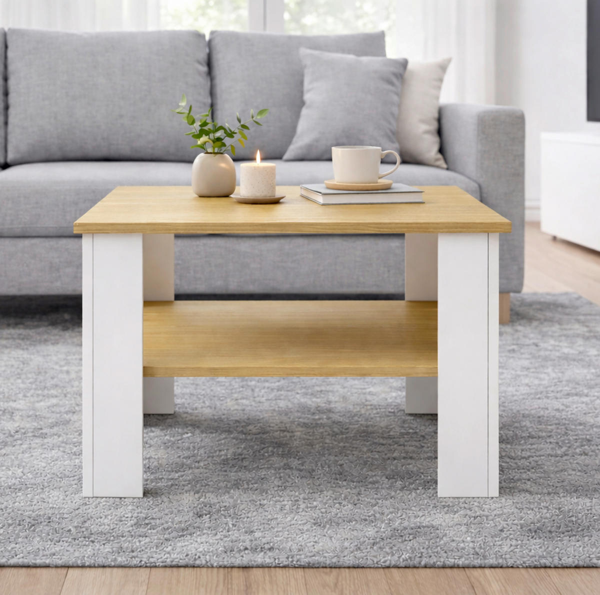 KONFERENČNÍ STOLEK, bílá, medový dub, kompozitní dřevo, 55/55/44 cm - bílá/medový dub, Design, kompozitní dřevo (55/55/44cm) - Livetastic