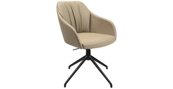 ARMLEHNSTUHL in Aluminium Echtleder pigmentiert - Beige/Schwarz, Design, Leder/Metall (58/81,5-84,5/60cm) - Johann Jakob