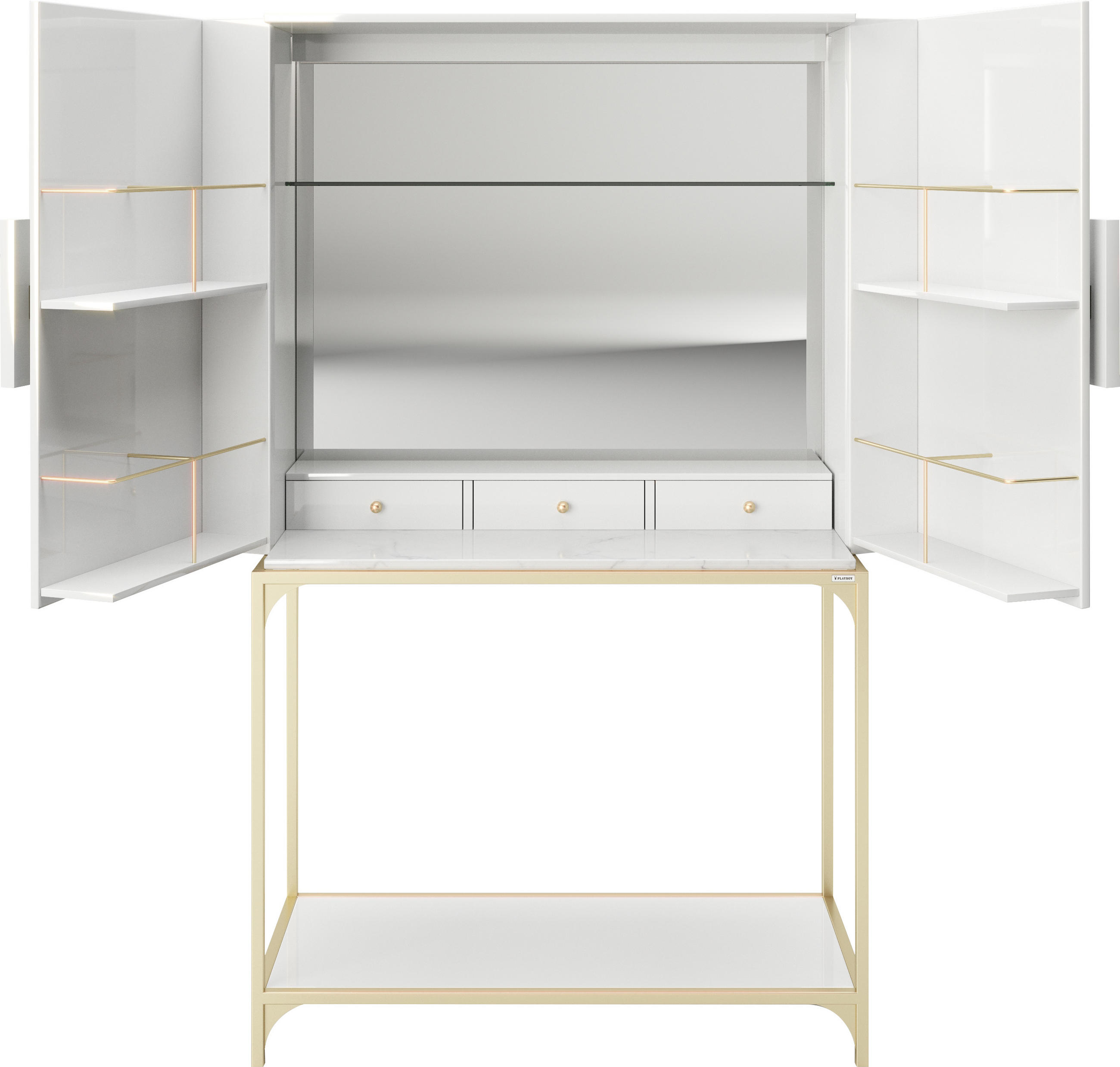BARSCHRANK Weiß  - Goldfarben/Weiß, LIFESTYLE, Glas/Holzwerkstoff (100/170/45cm) - Playboy