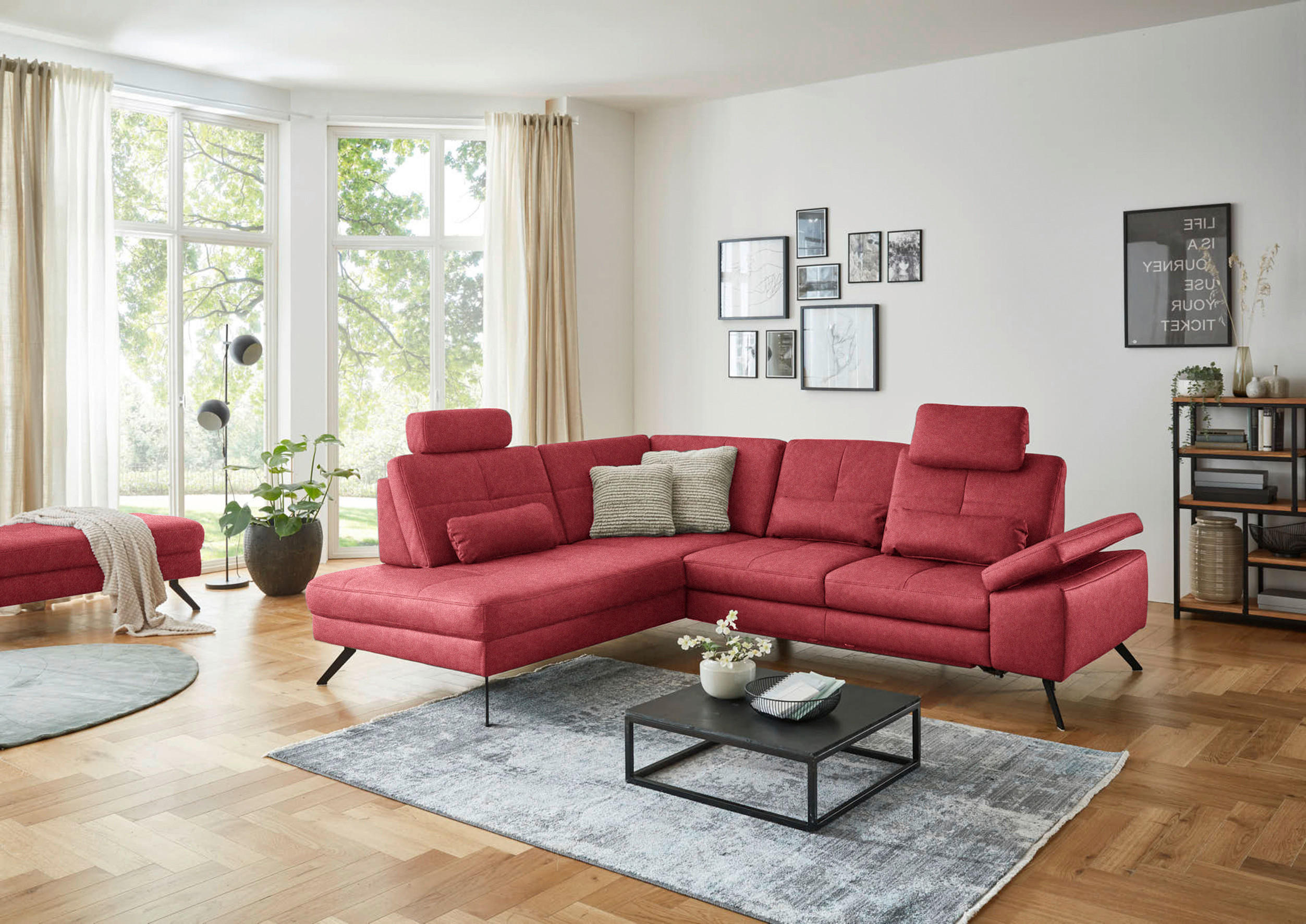 ECKSOFA in Lederlook, Mikrofaser Rot  - Rot/Schwarz, Design, Textil/Metall (194/261cm) - Beldomo System