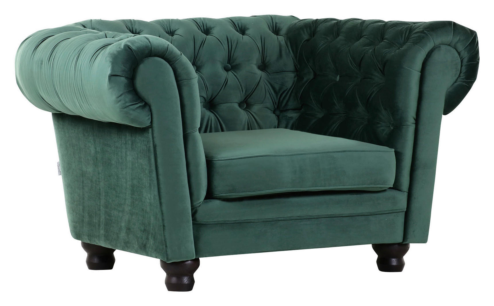 CHESTERFIELD-SESSEL Flachgewebe Grün    - Dunkelbraun/Grün, LIFESTYLE, Holz/Textil (130/79/93cm)