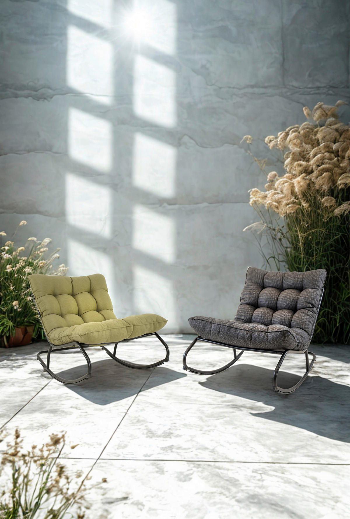 GARTENSCHAUKELSTUHL Stahl Schwarz, Olivgrün  - Schwarz/Olivgrün, MODERN, Textil/Metall (75/81/118cm) - Ambia Garden