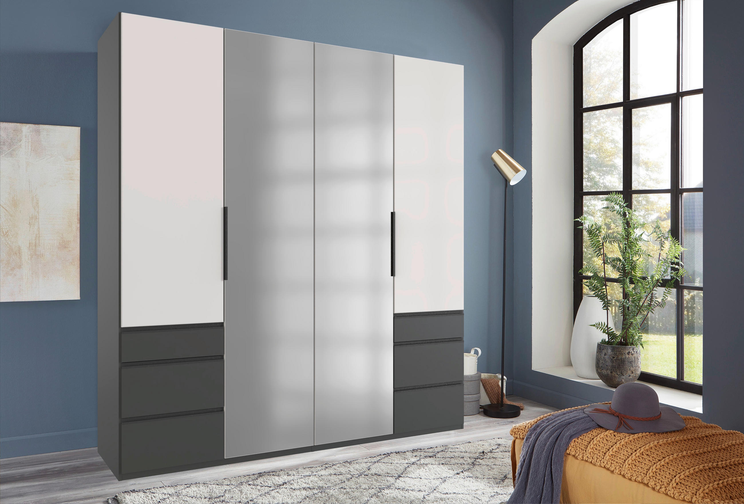 DREHTÜRENSCHRANK in Graphitfarben, Weiss  - Weiss/Schwarz, Konventionell, Holzwerkstoff/Metall (200/216/58cm) - Hom`in