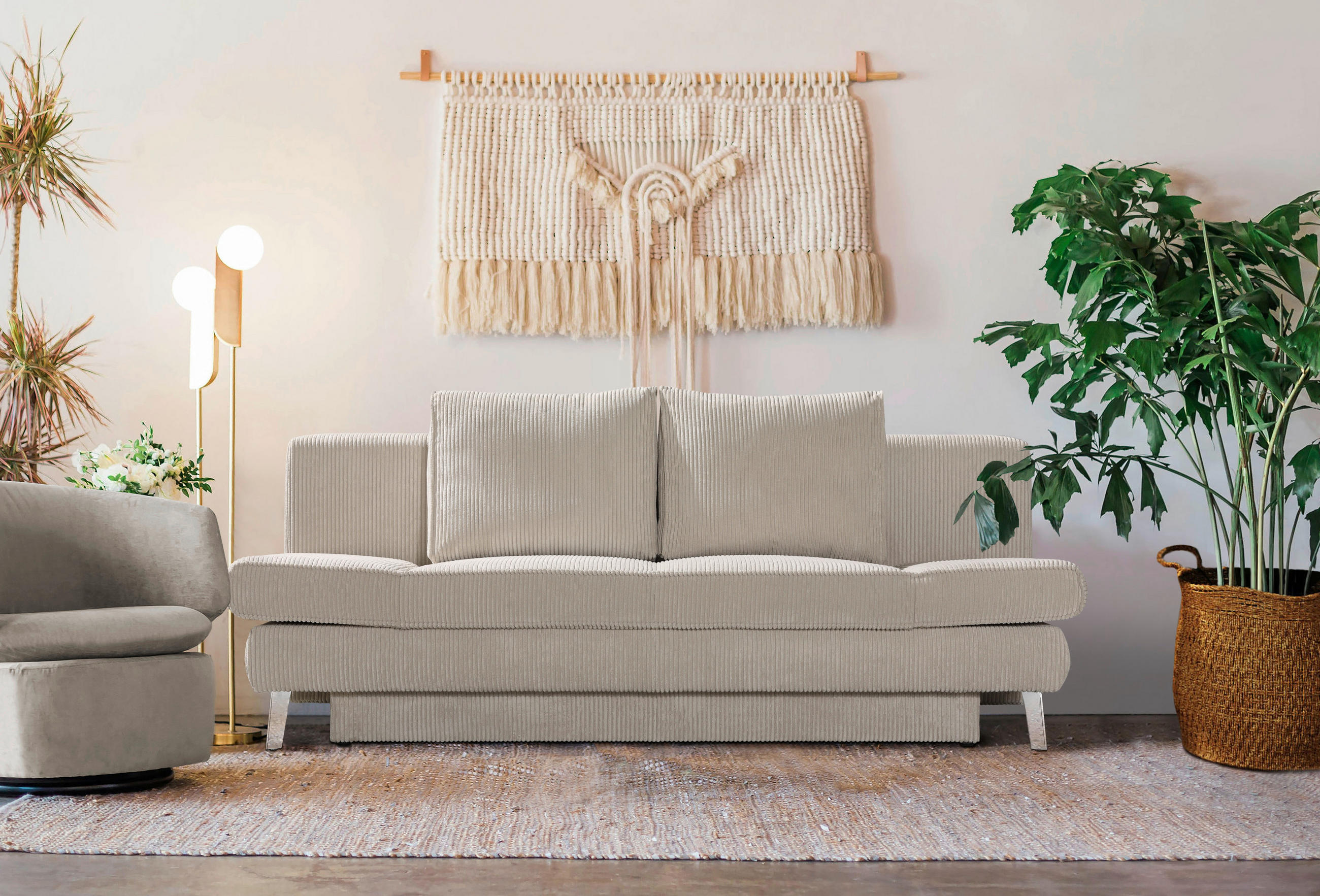 SCHLAFSOFA in Cord Naturfarben  - Chromfarben/Naturfarben, Design, Textil/Metall (200/85/90cm) - Xora