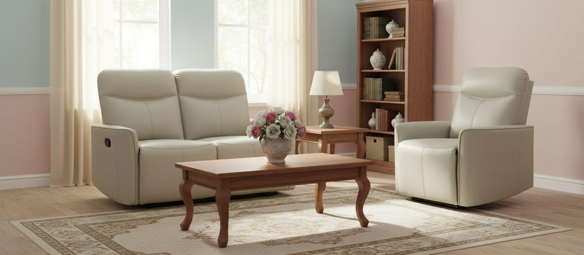 SITZGARNITUR Lederlook Grau  - Grau, KONVENTIONELL, Textil/Metall (140/102/92cm) - P & B