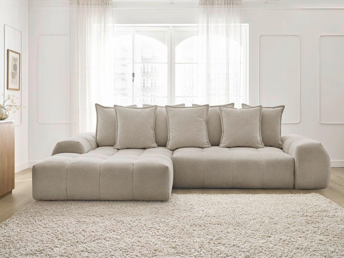 ECKSCHLAFSOFA EVEREST  mit Rücken echt, Armteil links, Armteil rechts Flachgewebe Taupe  - Taupe/Schwarz, MODERN, Kunststoff/Textil (180/318cm) - Livetastic