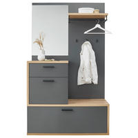 ANSAMBLU DE HOL - gri închis/culoare lemn stejar, Design, sticlă/material pe bază de lemn (115/197/38cm)