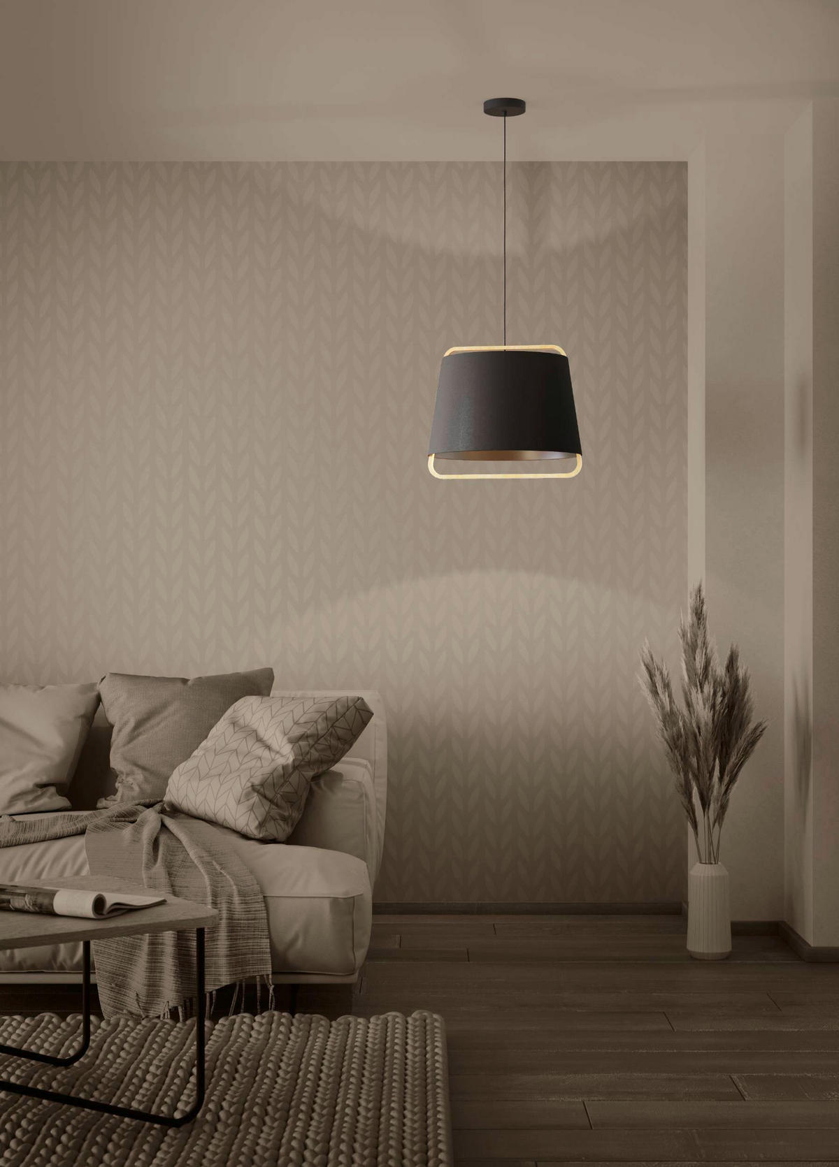 HÄNGELEUCHTE 44/150 cm  - Schwarz/Braun, Natur, Holz/Textil (44/150cm) - Eglo