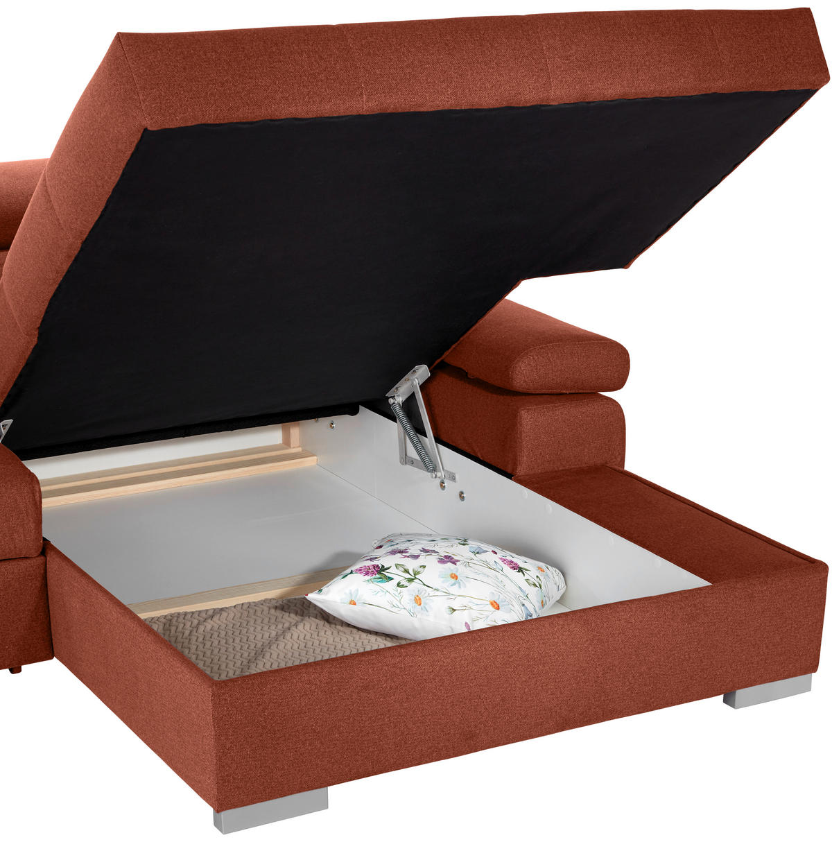 ECKSOFA in Velours Rostfarben  - Rostfarben/Silberfarben, Design, Holz/Textil (292/183cm) - Livetastic