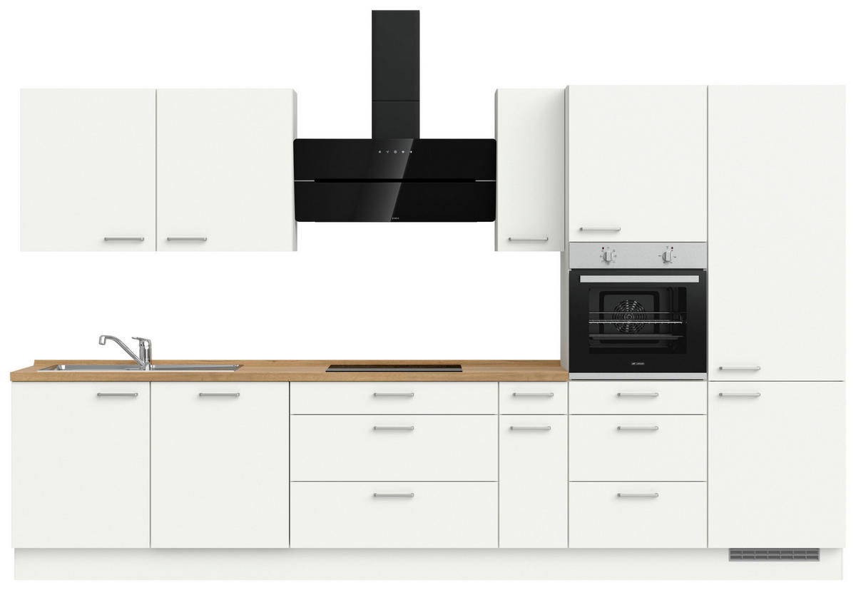 KÜCHENLEERBLOCK 360 cm   in Weiß, Eichefarben  - Edelstahlfarben/Eichefarben, MODERN, Holzwerkstoff/Metall (360cm) - Nobilia