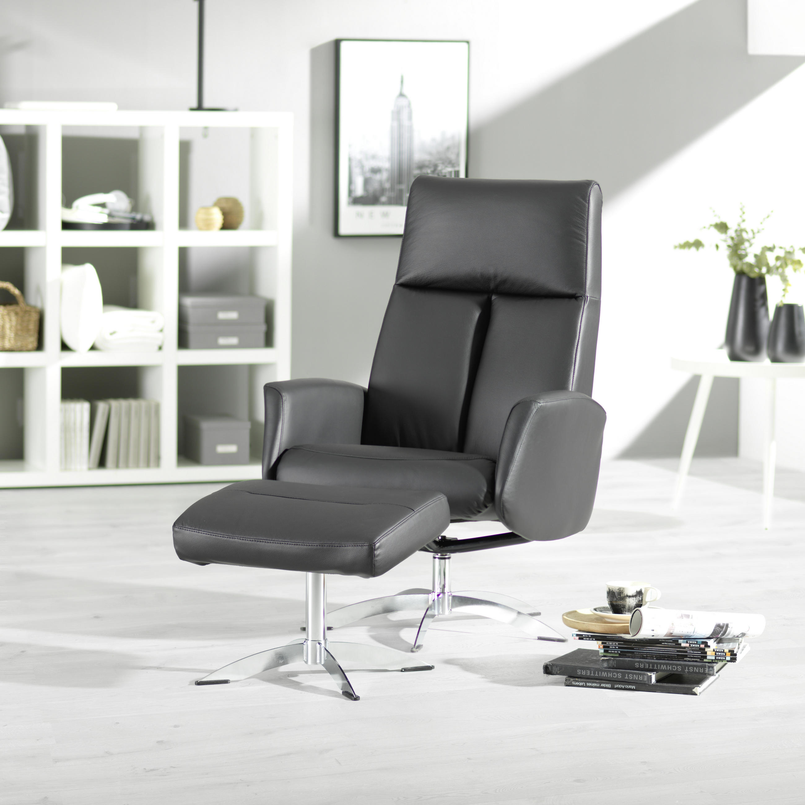 RELAXAČNÍ KŘESLO, kůže, černá - černá, Design, kov/kůže (71/105/75cm) - Welnova