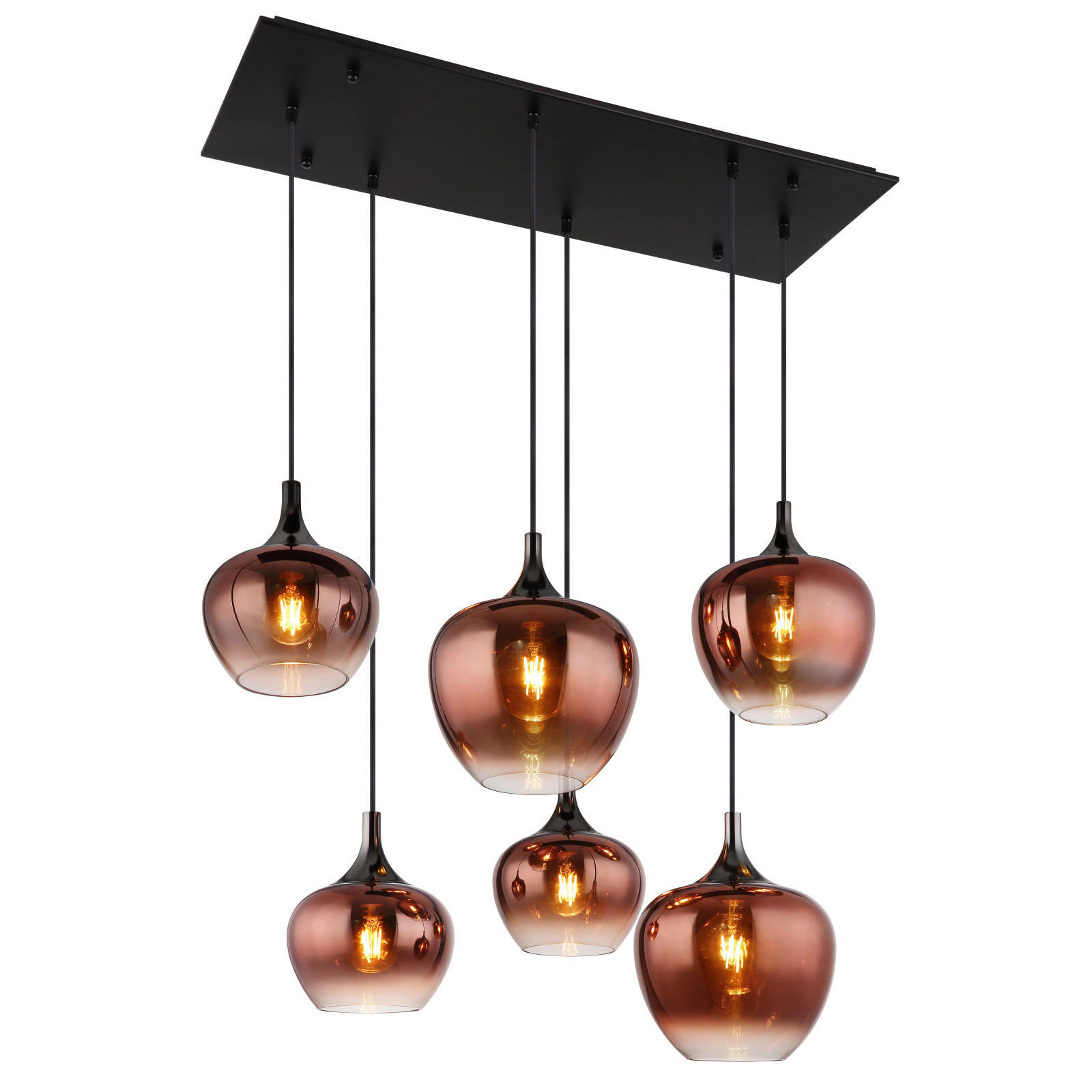 HÄNGELEUCHTE 86/42/120 cm  - Schwarz/Kupferfarben, Basics, Glas/Metall (86/42/120cm) - Globo