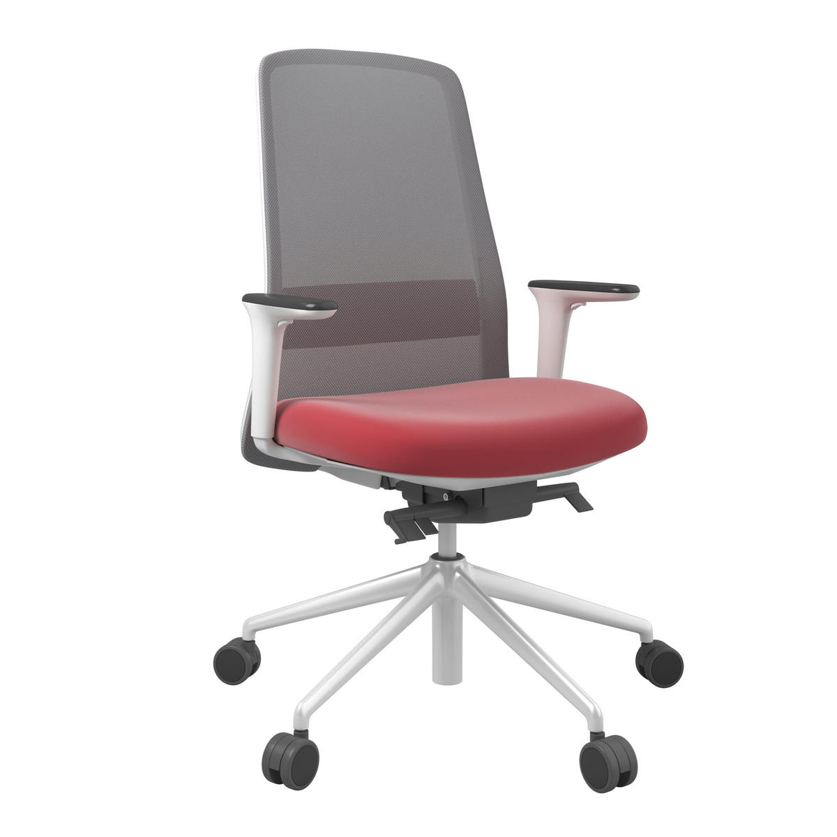 DREHSTUHL Lederlook Grau, Rot, Weiß  - Rot/Weiß, MODERN, Kunststoff/Textil (70/103-115/70cm)