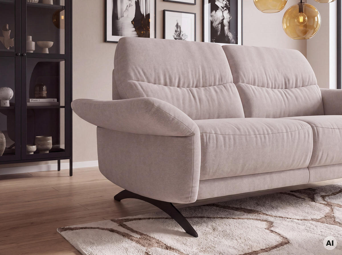 2-SITZER-SOFA Flachgewebe Sandfarben  - Sandfarben/Schwarz, Konventionell, Textil/Metall (163/91/92cm) - Pure Home Comfort
