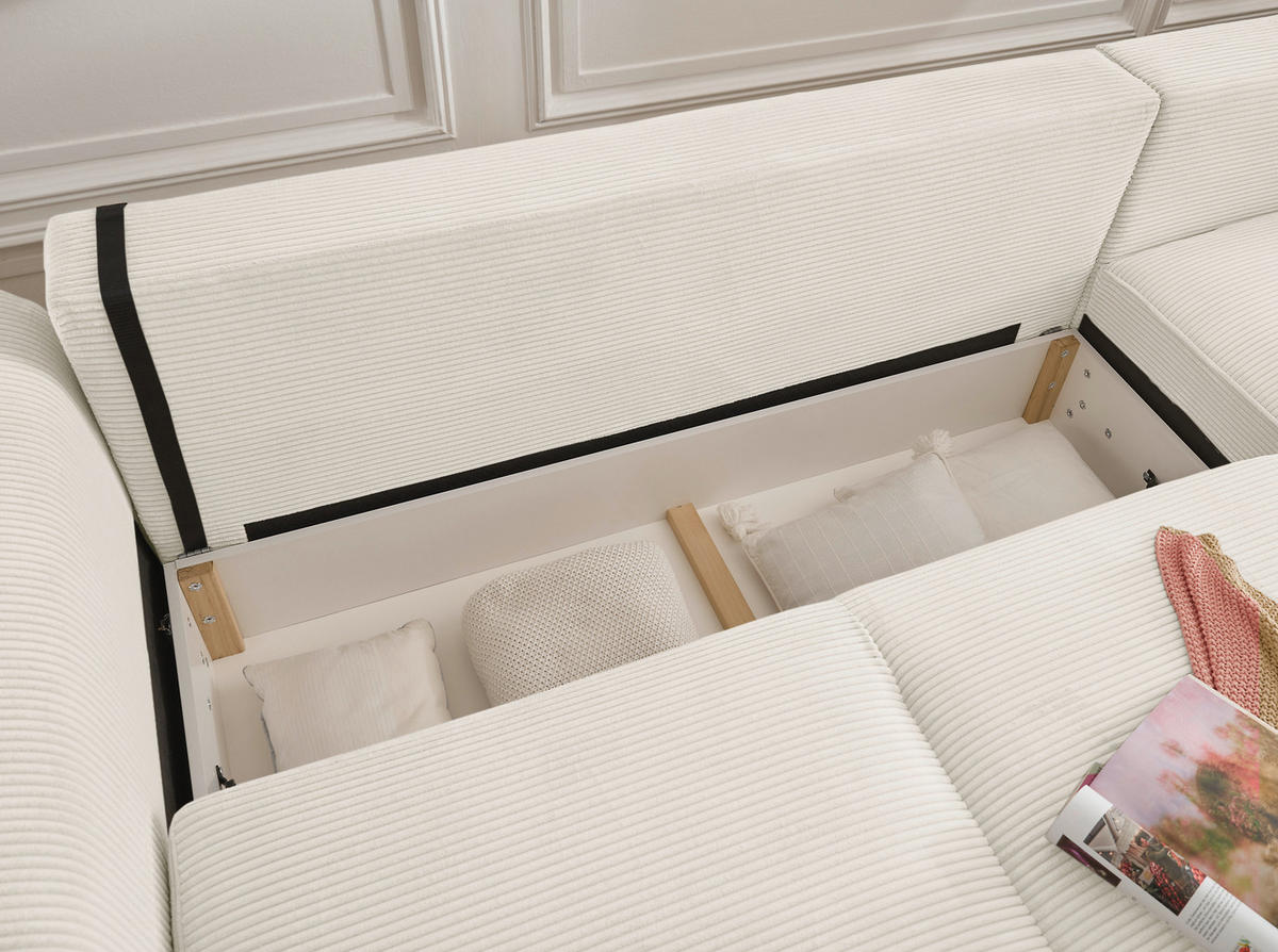 ECKSOFA in Cord Creme  - Creme/Schwarz, Konventionell, Kunststoff/Textil (318/197cm) - MID.YOU